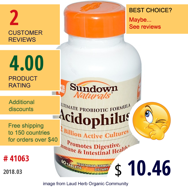 Sundown Naturals,  Acidophilus, Ultra Probiotic Formula, 60 Tablets  