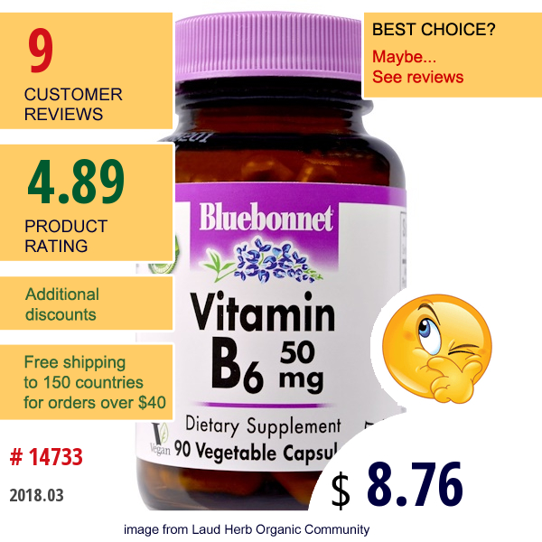 Bluebonnet Nutrition, Vitamin B-6, 50 Mg, 90 Veggie Caps