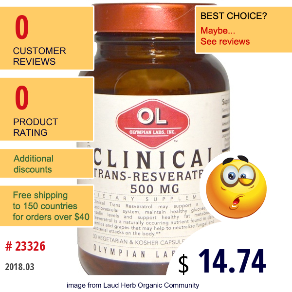 Olympian Labs , Clinical Trans-Resveratrol, 30 Veggie Caps  