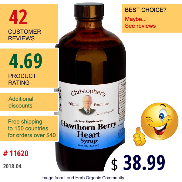 Christophers Original Formulas, Hawthorn Berry Heart Syrup, 16 Fl Oz (472 Ml)