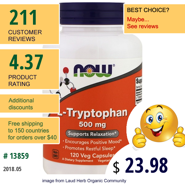 Now Foods, L-Tryptophan, 500 Mg, 120 Veg Caps