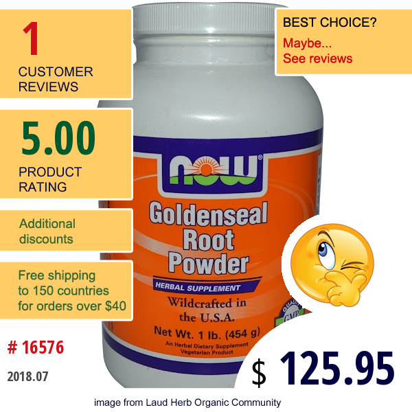 Now Foods, Goldenseal Root Powder, 1 Lb (454 G)  