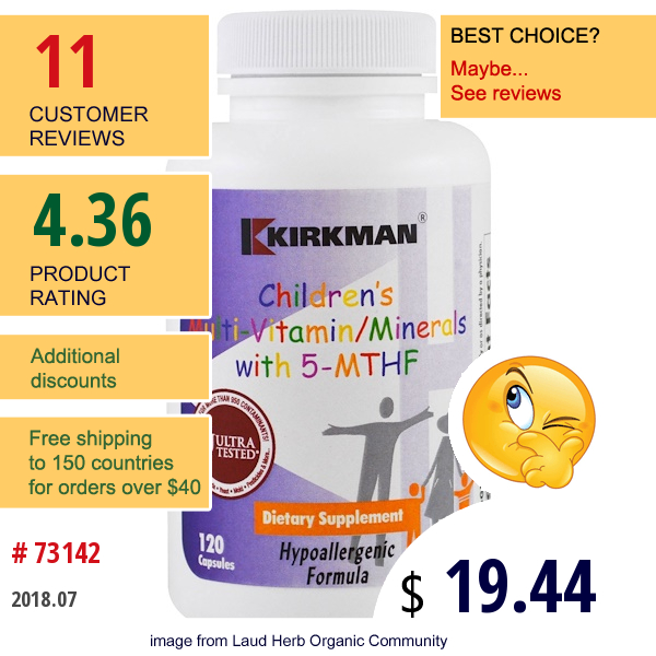 Kirkman Labs, Childrens Multi Vitamin/minerals With 5-Mthf, 120 Capsules