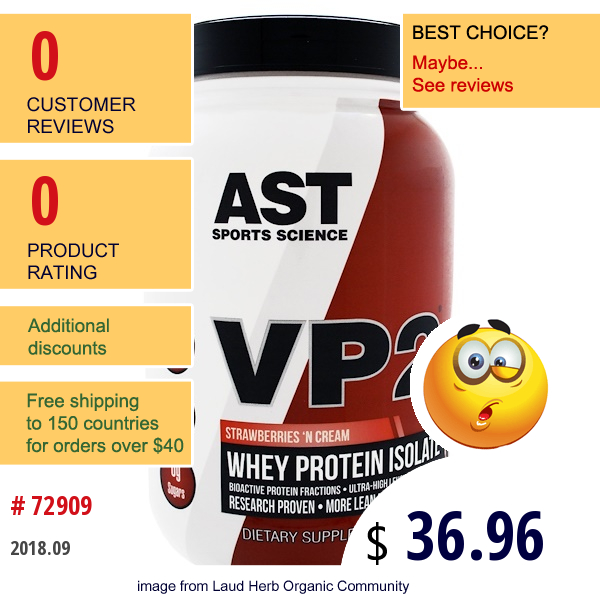 Ast Sports Science, Vp2, Whey Protein Isolate, Strawberries n Cream, 1.99 Lbs (902.4 G)