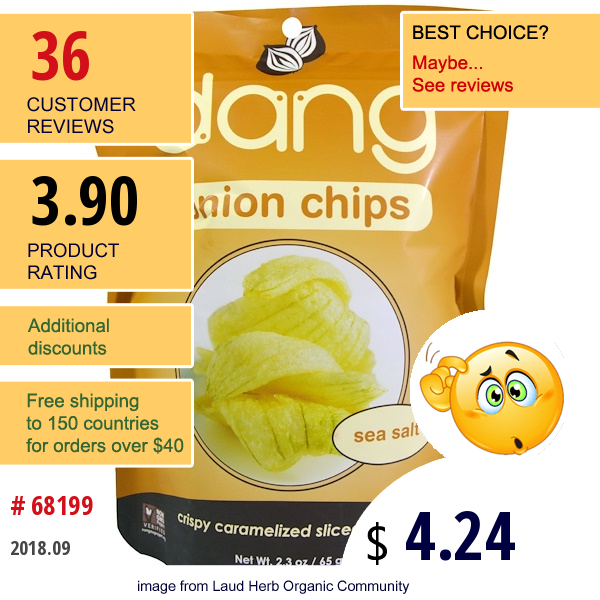 Dang Foods Llc, Onion Chips, Sea Salt, 2.3 Oz (65 G)  