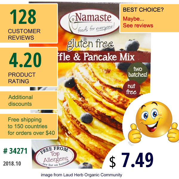 Namaste Foods, Gluten Free Waffle & Pancake Mix, 21 Oz (595 G)