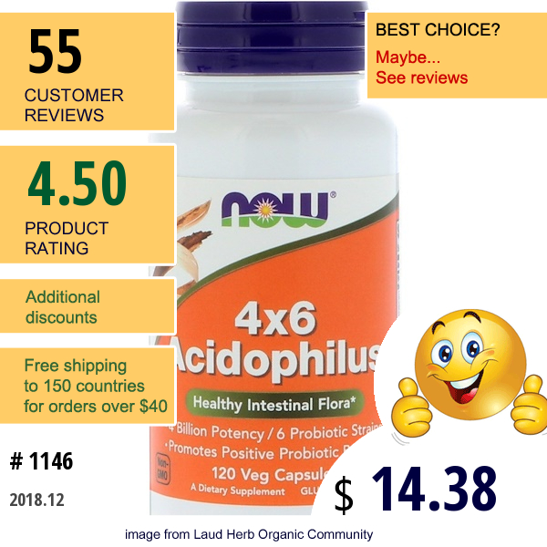 Now Foods, 4X6 Acidophilus, 120 Veg Capsules
