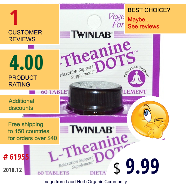 Twinlab, L-Theanine Dots, Natural Tangerine Flavor, 60 Tablets  