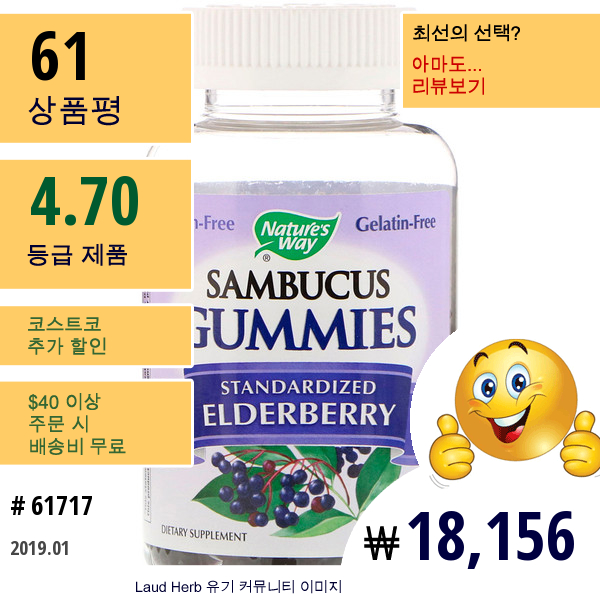 Natures Way, Sambucus, Standardized Elderberry, 60 Gummies