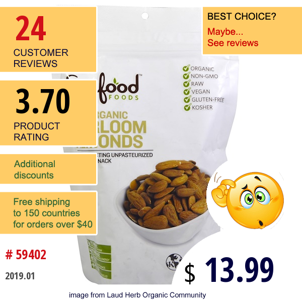 Sunfood, Raw Organic, Heirloom Almonds, 8 Oz (227 G) Sunfood, Raw Organic, Heirloom Almonds, 8 Oz (227 G)