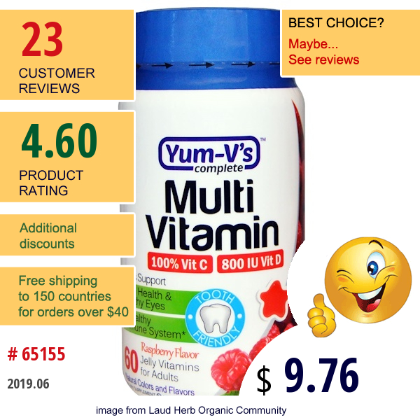 Yum-Vs, Multi Vitamin, For Adults,raspberry Flavor, 60 Jelly Vitamins