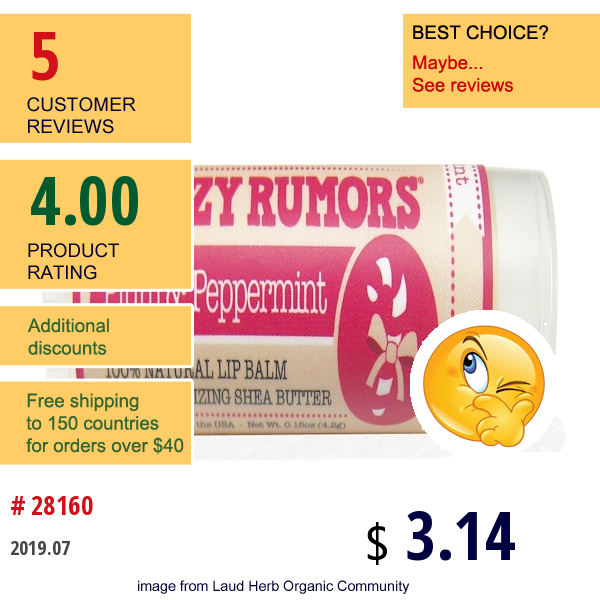 Crazy Rumors, Candy Cane, Lip Balm, Plum & Peppermint, 0.15 Oz (4.2 G) Crazy Rumors, Candy Cane, Lip Balm, Plum & Peppermint, 0.15 Oz (4.2 G)