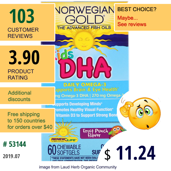 Renew Life, Norwegian Gold, Kids Dha, Fruit Punch Flavor, 60 Chewable Softgels