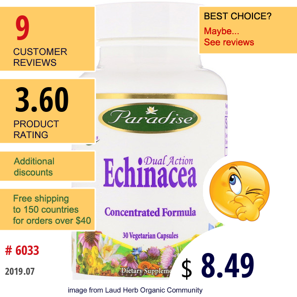 Paradise Herbs, Dual Action Echinacea, 30 Vegetarian Capsules Paradise Herbs, Dual Action Echinacea, 30 Vegetarian Capsules