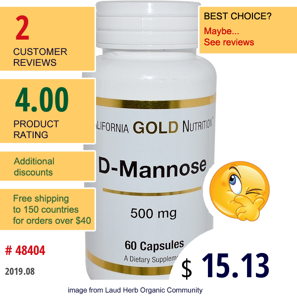 California Gold Nutrition, D-Mannose , 500 Mg, 60 Capsules  