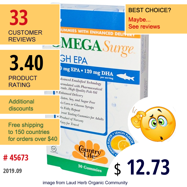 Country Life, Omega Surge, High Epa, Lemon Flavor, 30 Gummies  