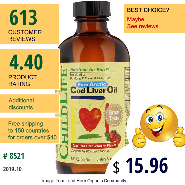 Childlife, Cod Liver Oil, Natural Strawberry Flavor, 8 Fl Oz (237 Ml)