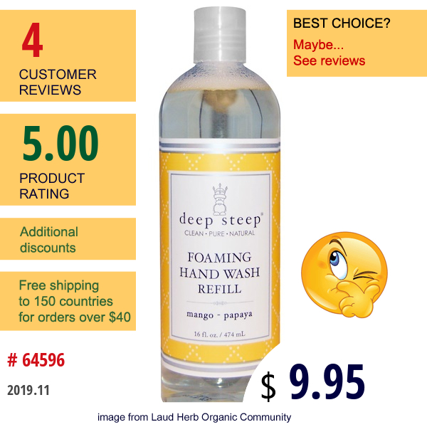 Deep Steep, Foaming Hand Wash Refill, Mango - Papaya, 16 Fl Oz (474 Ml)  