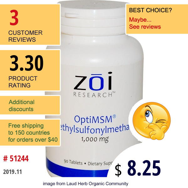 Zoi Research, Optimsm Methylsulfonylmethane, 1,000 Mg, 90 Tablets  