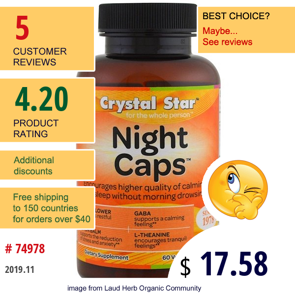 Crystal Star, Night Caps, 60 Veggie Caps Crystal Star, Night Caps, 60 Veggie Caps