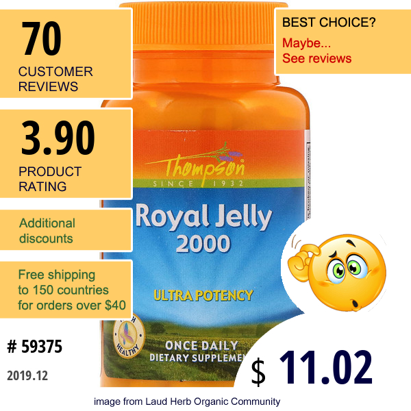 Thompson, Royal Jelly, 2,000 Mg, 60 Vegetarian Capsules