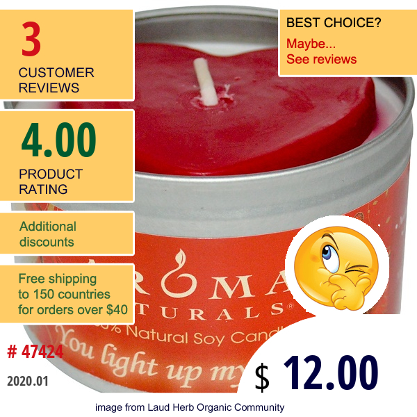 Aroma Naturals, 100% Natural Soy Candle, You Light Up My Heart!, 6.5 Oz  